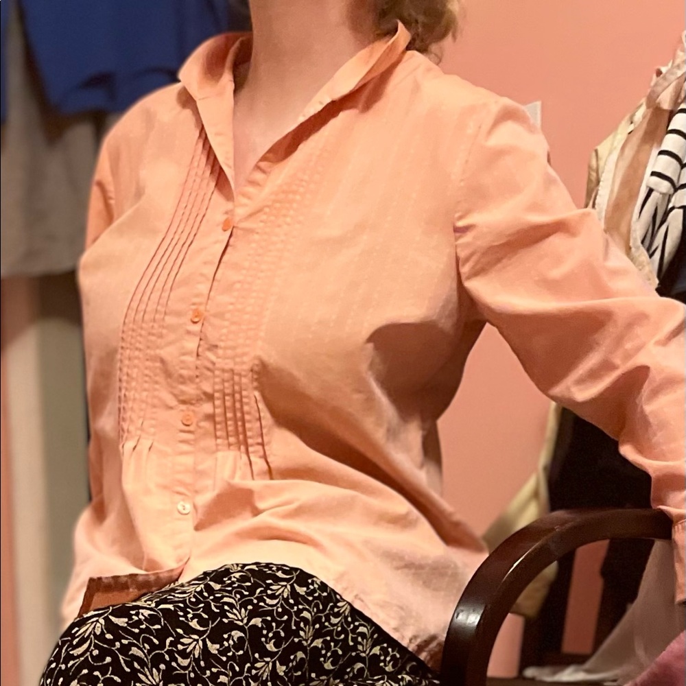 Peach Pin-tucked XL Coldwater Creek Blouse